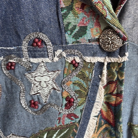 Parsley & Sage Patchwork Denim Jacket – Embroidered Floral Art to Wear XL - Picture 4 of 12